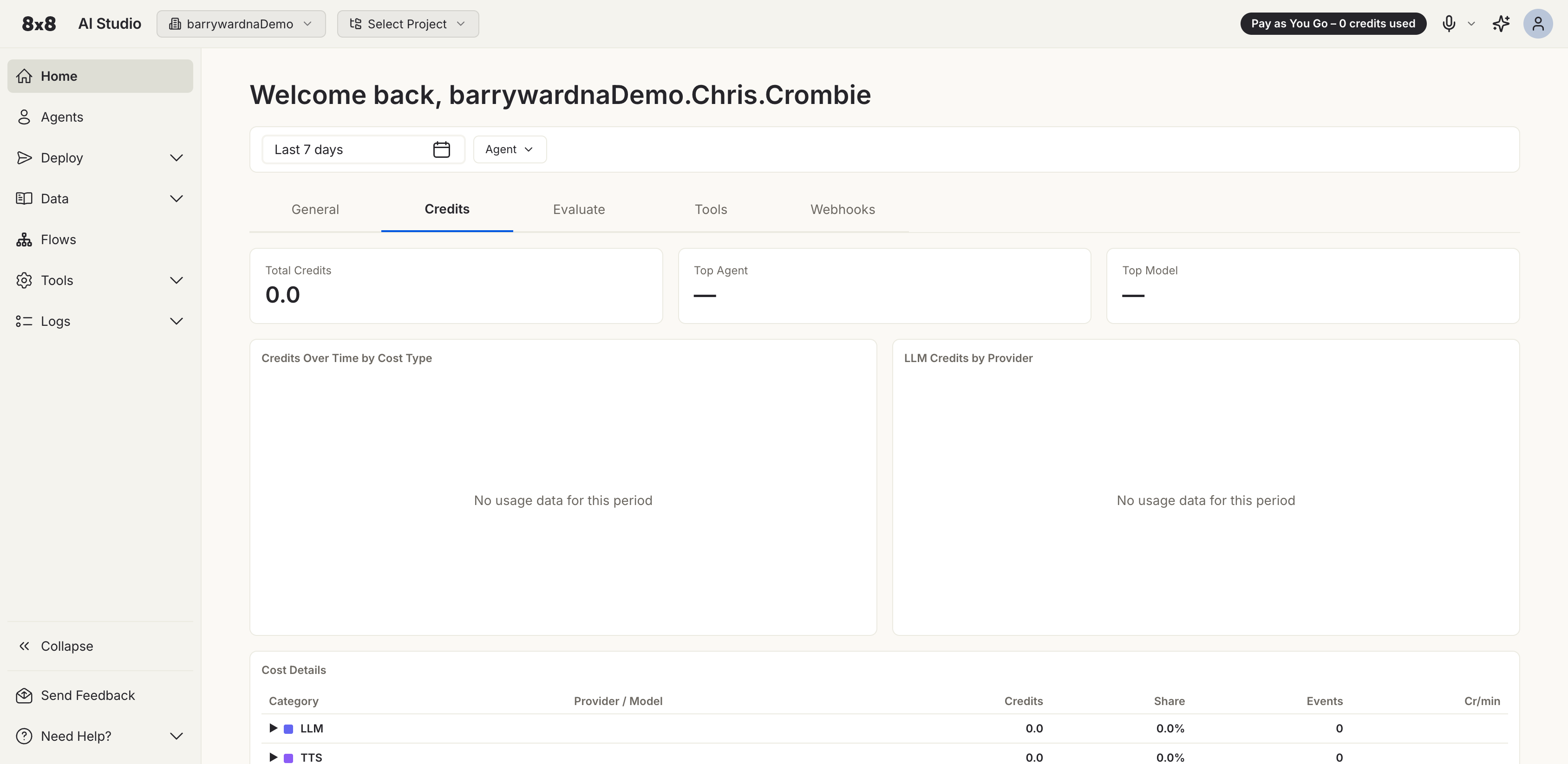 Checking credits in AI Studio