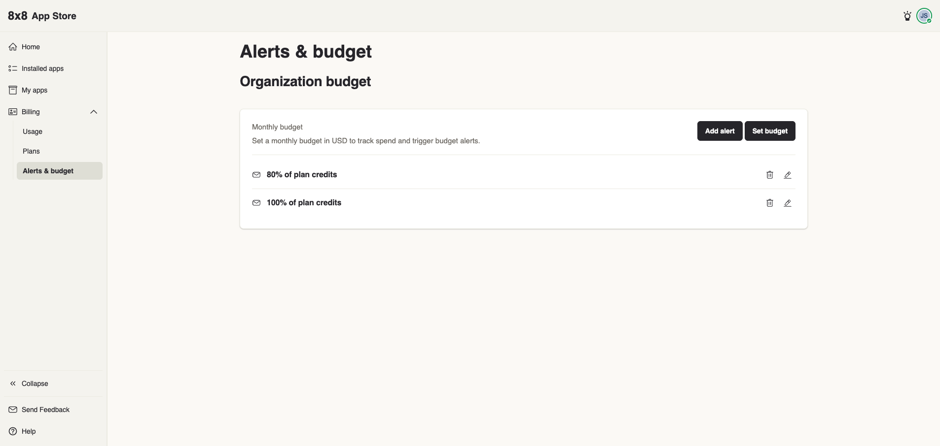 The Alerts &amp; budget page