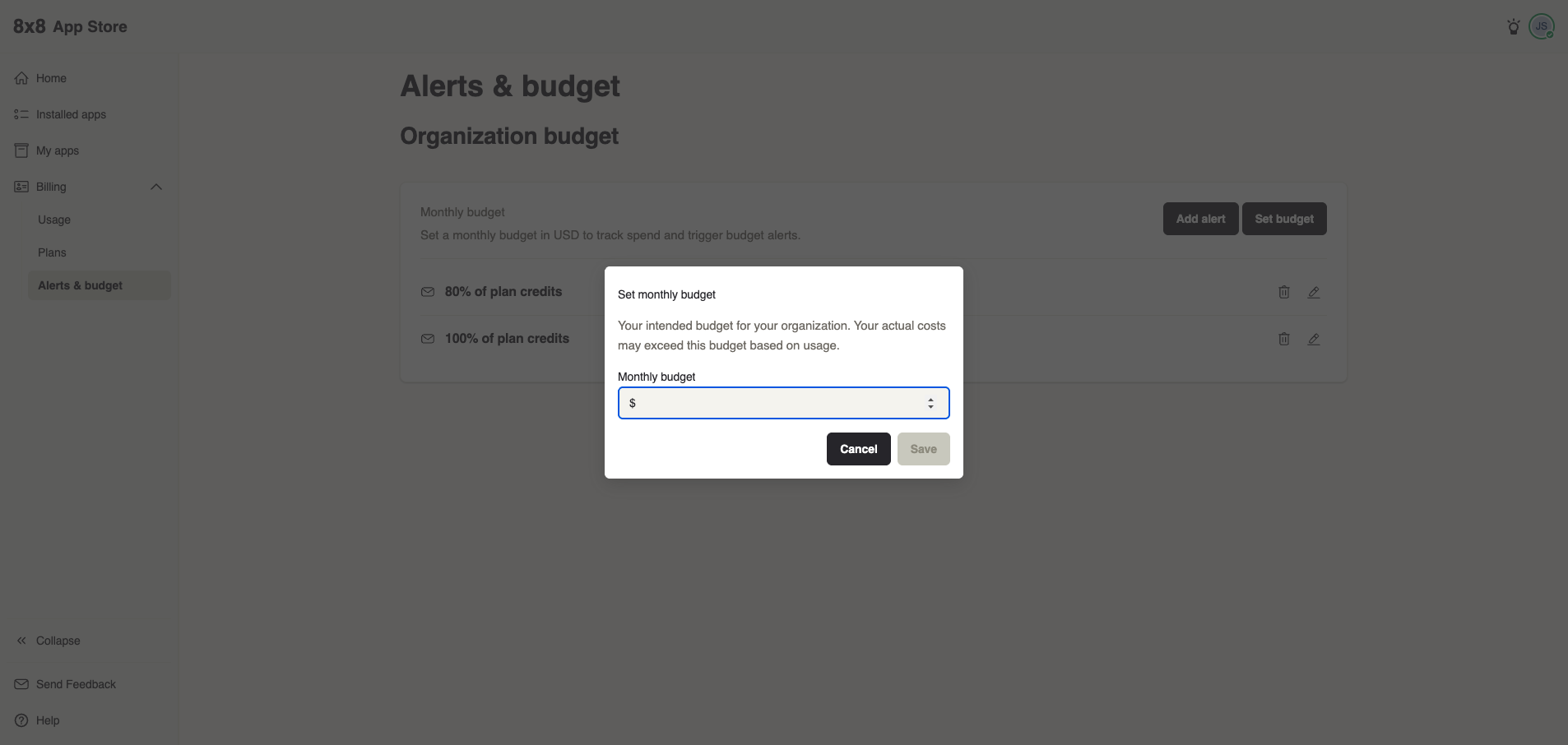 Setting a monthly budget