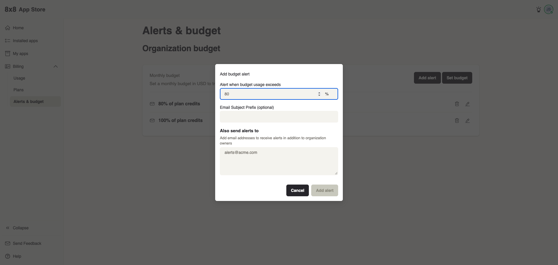 Adding a budget alert