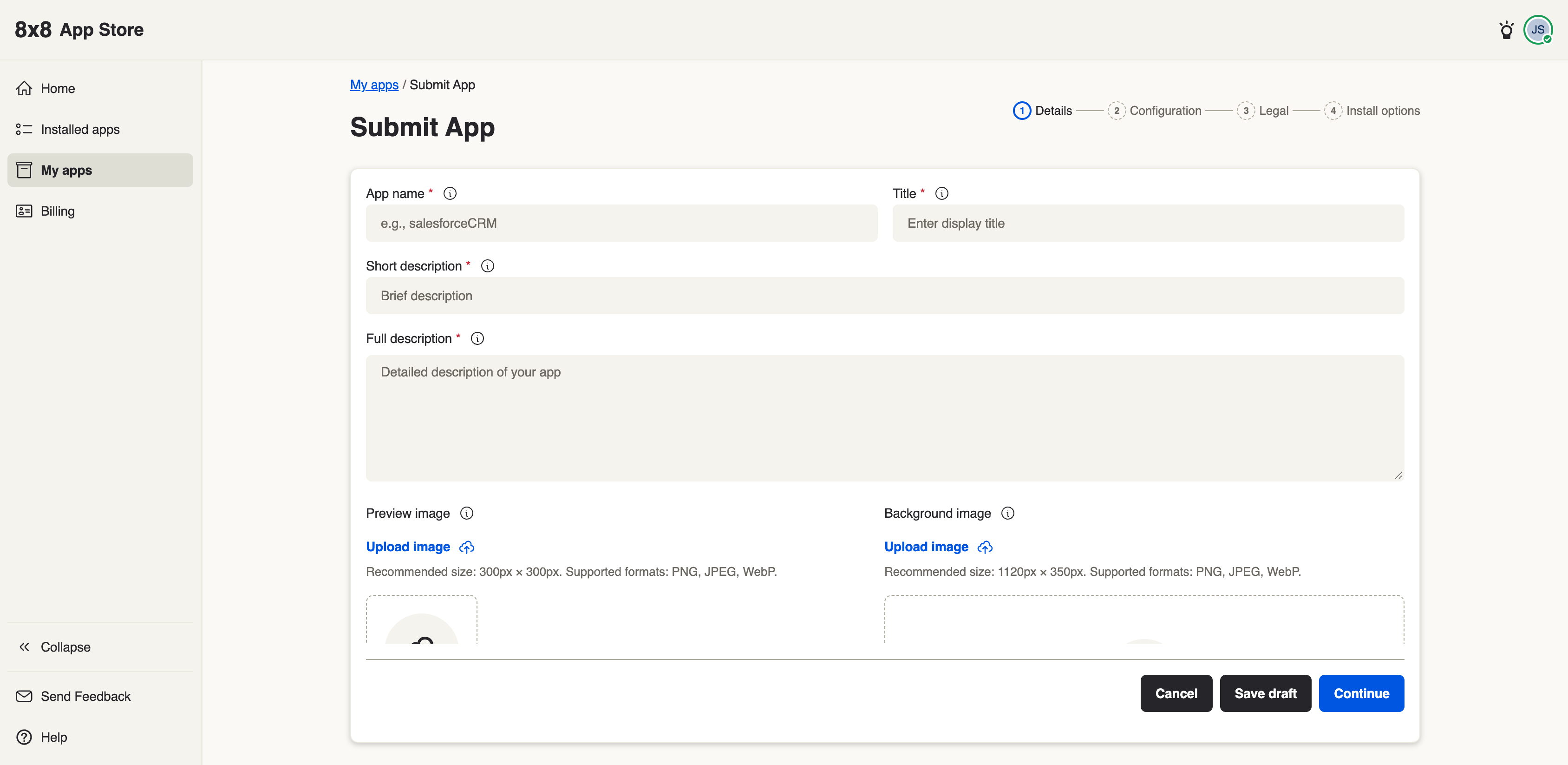 The Submit App form